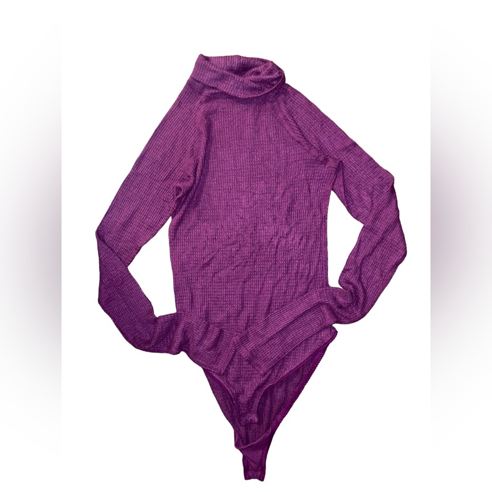 Free People Long Sleeve Turtle Neck Body Suit Purple Plum Women’s Small